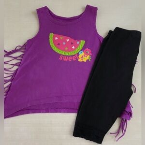 The Children’s Place Toddler Girl Purple Fringe Tank Top & Black Capri Leggings